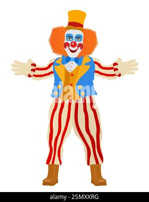 cheerful clown actor and circus character flat style vector illustration isolated on background Stock Vector