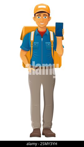 delivery young man courier service vector illustration isolated on white background Stock Vector
