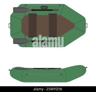 inflatable rubber boat for fishing and tourism flat style vector illustration isolated on white background Stock Vector