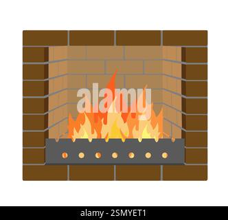 burning fire in the fireplace flat style vector illustration isolated on white background Stock Vector
