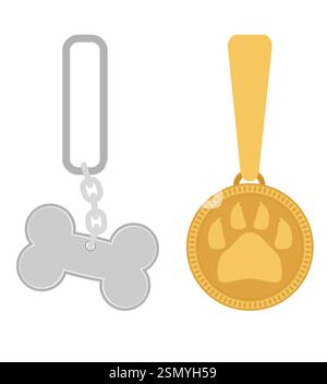 flat style dog collar medallion not to get lost vector illustration isolated on white background Stock Vector