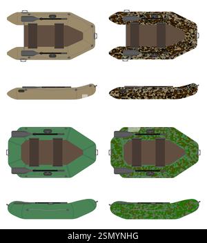 inflatable rubber boat for fishing and tourism flat style vector illustration isolated on white background Stock Vector