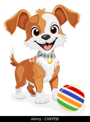 small puppy dog flat cartoon vector illustration isolated on white background Stock Vector