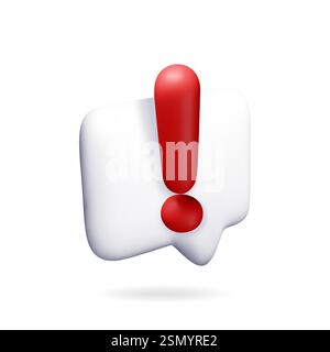 3D exclamation mark in white square chat bubble. Stock Vector