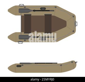 inflatable rubber boat for fishing and tourism flat style vector illustration isolated on white background Stock Vector