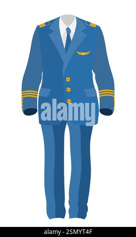 pilot uniform suit work clothes flat style vector illustration isolated on white background Stock Vector