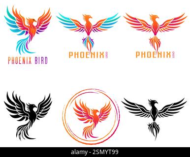 phoenix bird logo creative and original for your business or company set logotype vector illustration isolated on white background Stock Vector