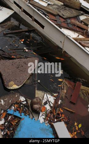 Trash and Debris in Bradenton Florida after Hurricane Milton. Manatee River Debris Stock Photo