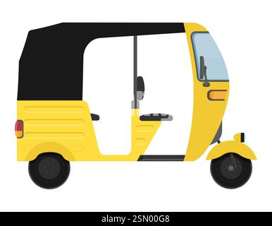 motor rickshaw tuk-tuk indian taxi transport flat style vector illustration isolated on white background Stock Vector