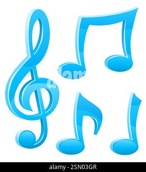 musical notes and treble clef vector illustration isolated on white background Stock Vector