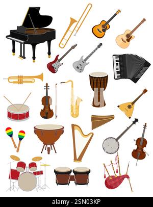 set musical instrument flat style vector illustration isolated on white background Stock Vector