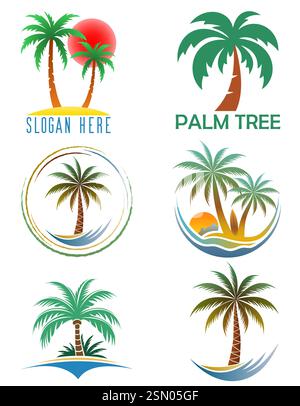 palm tree tropical logo for your business set logotype vector illustration isolated onwhite background Stock Vector