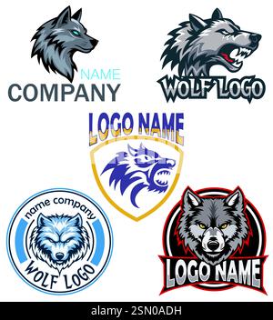 wolf logo creative and original for your business or company set logotype vector illustration isolated on white background Stock Vector