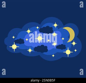 sky and clouds paper cut art banner vector illustration flat style background for you design Stock Vector
