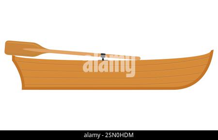 wooden boat top view flat style vector illustration isolated on white background Stock Vector