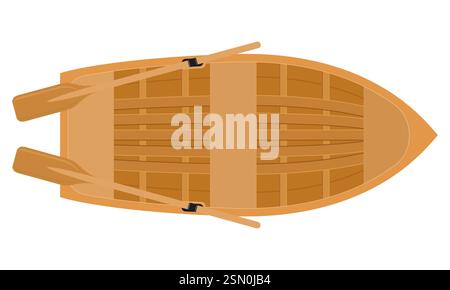 wooden boat top view flat style vector illustration isolated on white background Stock Vector