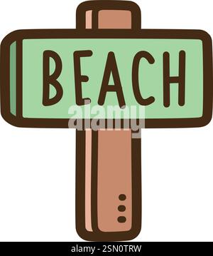 Beach directional sign vector doodle illustration and graphic. Part of summer category. Stock Vector