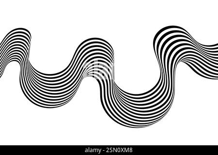 Black on white abstract dots line wave. Stripes with 3d. Isolated on white. Stock Photo