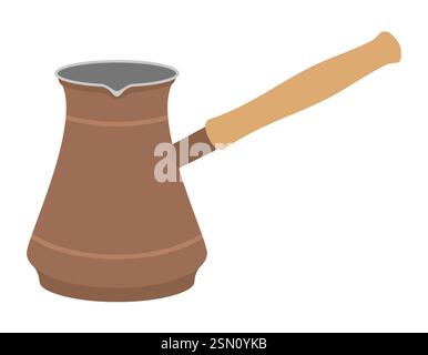 copper turkish coffee pot with wooden handle for making drink vector illustration flat style isolated on white background Stock Vector