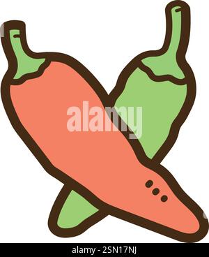 Chilli pepper vector doodle illustration and graphic. Part of vegetables category. Stock Vector