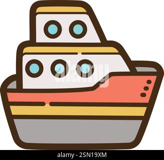 Cruise ship vector doodle illustration and graphic. Part of travel category. Stock Vector