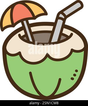 Coconut drink vector doodle illustration and graphic. Part of summer category. Stock Vector