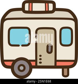 Camper trailer vector doodle illustration and graphic. Part of travel category. Stock Vector