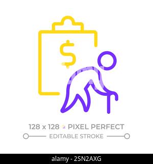 Retirement plan pixel perfect two color line icon Stock Vector