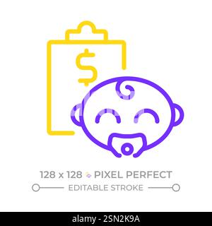 Childs savings pixel perfect two color line icon Stock Vector