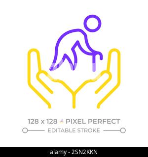 Elder care pixel perfect two color line icon Stock Vector