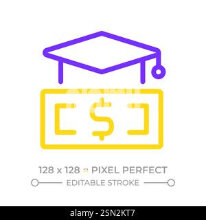 Financial literacy pixel perfect two color line icon Stock Vector