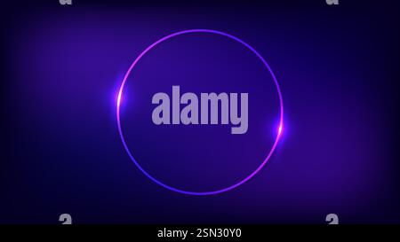 Neon round frame with shining effects on dark background. Empty glowing techno backdrop. Vector illustration. Stock Vector