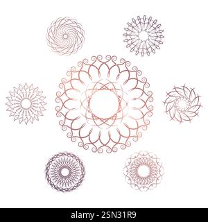 Set of seven geometric circular elements. Vector monogram on white background. Vector illustration Stock Vector