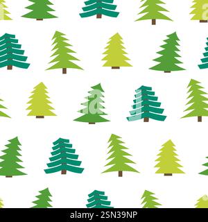 Seamless pattern with spruces on white background. Vector illustration Stock Vector