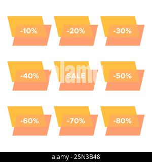 Set of nine sale stickers with different discount values. Sale label template. Vector illustration Stock Vector