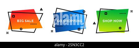 Big Sale, Go Shopping, Shop Now. Set of three colorful geometric trendy banners.  Modern gradient shape with promotion text. Vector illustration. Stock Vector