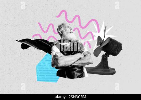Creative artwork template sketch image 3D collage of aged man grey beard greek culture stand portrait model posing wear antic clothes Stock Photo