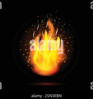 Realistic fire flame on black background. Vector illustration. Stock Vector