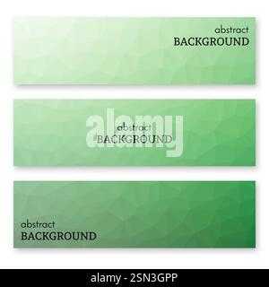 Set of three green banners in low poly art style. Background with place for your text. Vector illustration Stock Vector