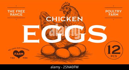 Chicken, hen with nest, eggs Stock Vector
