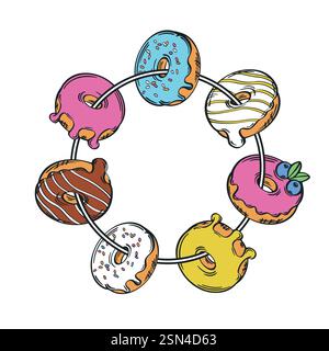 Donut colorful frame vector illustration. Stock Vector