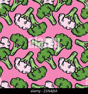 Broccoli seamless pattern vector illustration. Stock Vector