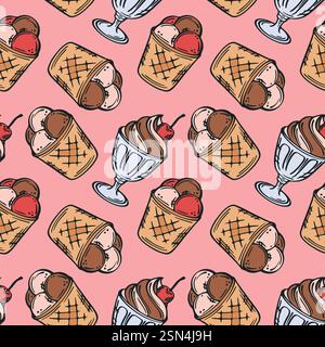 Ice cream seamless pattern vector illustration. Stock Vector