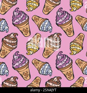 Ice cream seamless pattern vector illustration. Stock Vector