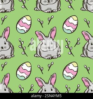Easter bunny and egg seamless pattern vector illustration. Stock Vector
