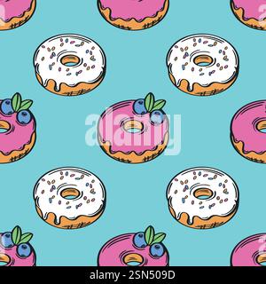 Donut colorful seamless pattern vector illustration. Stock Vector