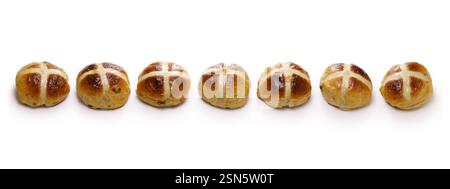 Homemade hot cross buns, a bread commonly eaten in Britain during Easter. Stock Photo