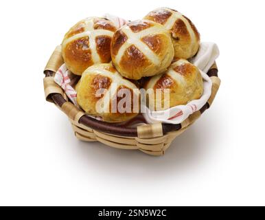 Homemade hot cross buns, a bread commonly eaten in Britain during Easter. Stock Photo