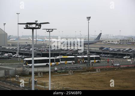 (250213) -- BRUSSELS, Feb. 13, 2025 (Xinhua) -- This photo taken on Feb. 13, 2025 shows the Brussels Airport in Zaventem, Belgium. Tens of thousands of people marched through central Brussels, Belgium, on Thursday to protest against planned government reforms, as unions warned of further strike action unless policymakers reconsider their proposals. The demonstration brought parts of the capital to a standstill, halting traffic on key routes and disrupting public transport. Brussels Airport canceled 430 flights as ground operations were suspended, while metro, bus, and tram services were seve Stock Photo