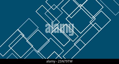Simple Overlapping Rectangular Frames of Various Sizes, Colored in Shades of White and Blue - Geometric Shapes Pattern, Gradient Texture on Wide Scale Stock Vector